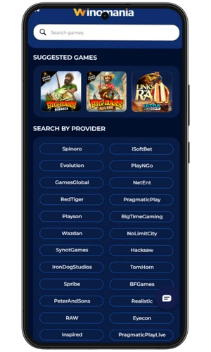 Winomania game provider list and search feature